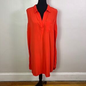 Old Navy Womens XXL Orange Sleeveless Rayon Shift Shirt Dress V-Neck Pocket